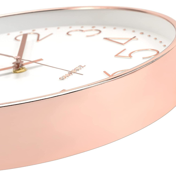 Modern väggklocka, stor 30 cm tyst dekorativ rund klocka för sovrum, vardagsrum, kök, hem, kontor (roséguld)