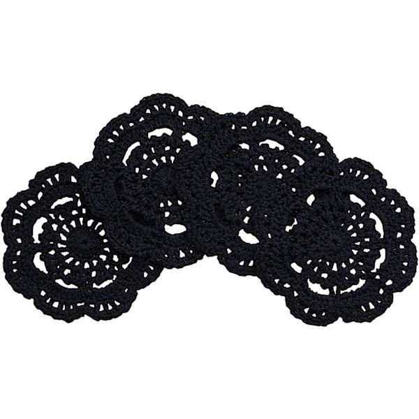 Hæklede runde blondebrikker, håndlavede, 10 cm, 4-pak (sort) black