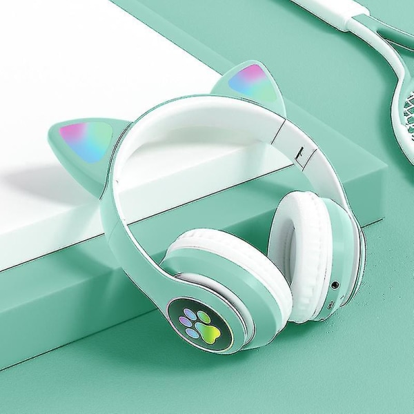 Cat Ear trådlösa hörlurar, spelhörlurar för flickor, barn, tonåringar, vuxna kvinnor och kattälskare, grön