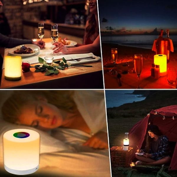 LED Touch Sängbordslampa - Dimbar och RGB Färgskiftande, USB-laddning, Lämplig för Sovrum, Vardagsrum, Camping och Heminredning