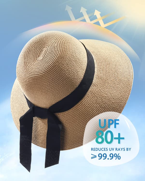 Dame Solhatte UPF 50+ Strandhat Stråhat med Bred Skygge