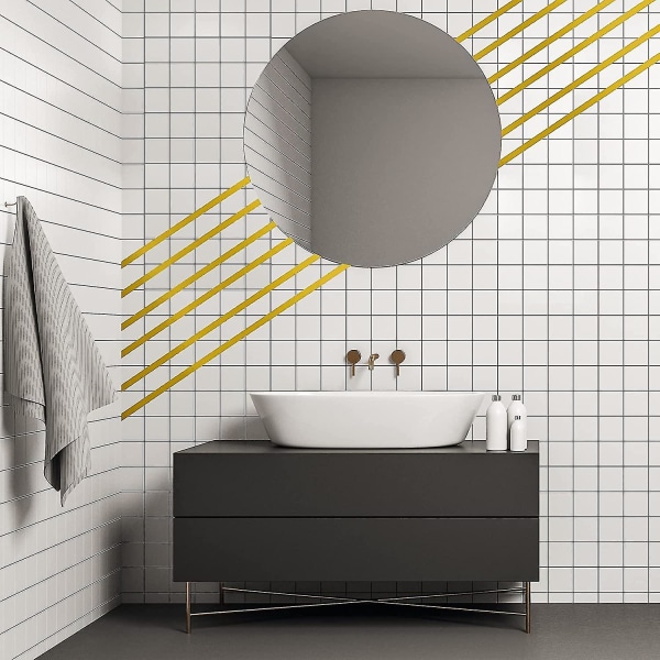 Grafisk kunstteip metallisk speiltape gull selvklebende dekorteip speillignende effekt for skapvegg garderobe baderomsdekorasjon gaveinnpakning, 55