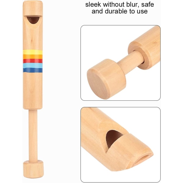 Trefløyte, skyv og trekk trefløytemusikkinstrument presentert til barn (1 stk, trefarge)