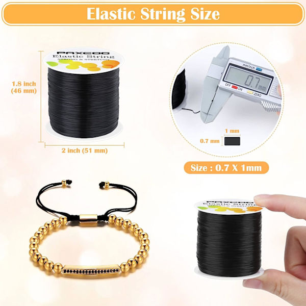 Svart elastisk, tøyelig snor, Paxcoo elastisk perlekjede for armbånd, halskjeder, smykkeproduksjon og perlearbeid Black 1 MM