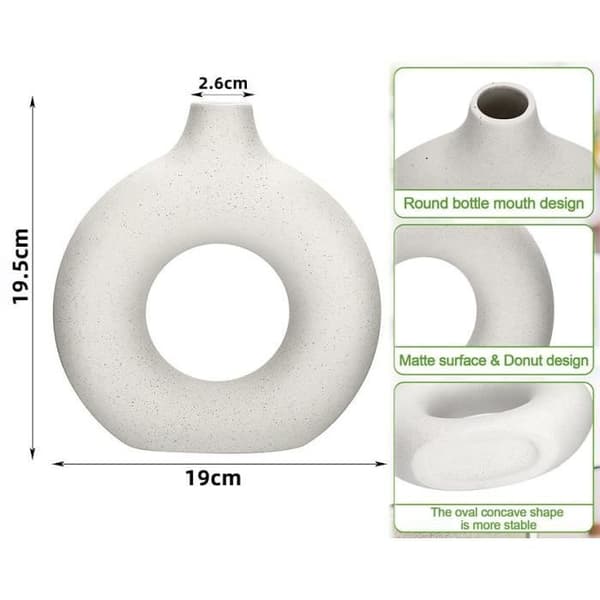 Dekorativ vas - Ej specificerad - Keramik Donut - Vit - 19,5x19x2,6 cm - Modern design