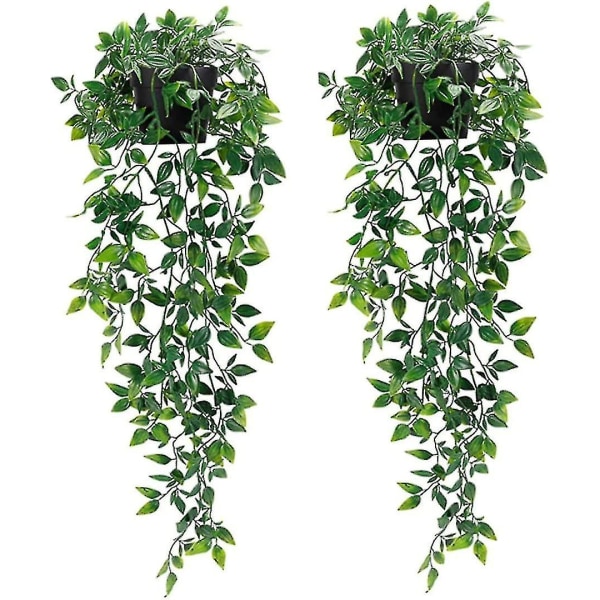 2 st Konstgjorda hängande växter med kruka Faux murgrönlöv Dekoration Plast Krukgröna för s & utomhus Vardagsrum Kontor Trädgård Decorati Set B
