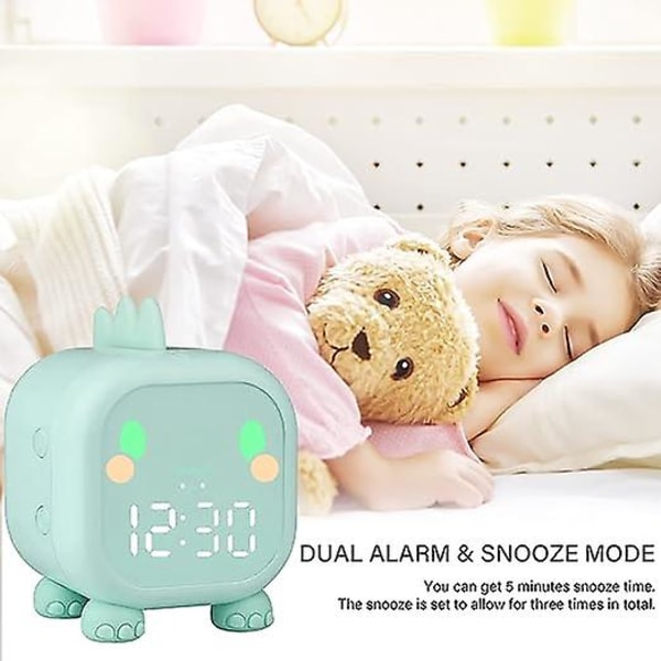 (grön) Väckarklocka Barn Flickor Pojkar Led Digital Väckarklocka, Dinosaurie Digital Väckarklocka, Justerbar Volym Timer, Snooze Nattljus Usb Laddningsbar