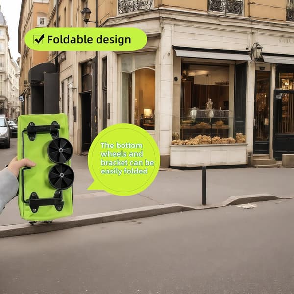 2-i-1 Sammenleggbar Handlevogn med Hjul Vanntett og Solid Handlepose Tralle Sammenleggbar Bærbar Rullepose for Supermarked Vaskeri Reise