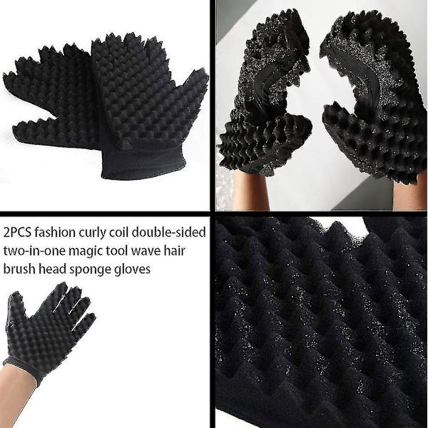 Hiusharja sieni, Diy Double Side Mode Curls Coil Magic Tool Wave Barber, Hiusharja sieni musta hiusten kiharrin hanskat