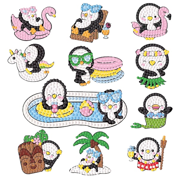 12 stk. Diamond Painting Pingviner Stickers Til Børn, Diy Kits, Maling Kits Til Voksne, En Størrelse