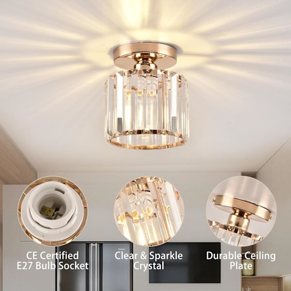 Liten krystall taklampe, gull krystall lysekrone moderne LED taklampe anheng armatur belysning for soverom kjøkken gang inngang balkong