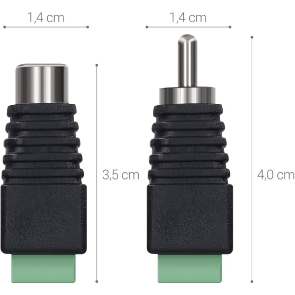 RCA-kontaktadapterpluggsett - 5 par RCA-hun- og hannplugg til AV-skrueterminal Audio/Video-kontaktadapter - svart med grønn