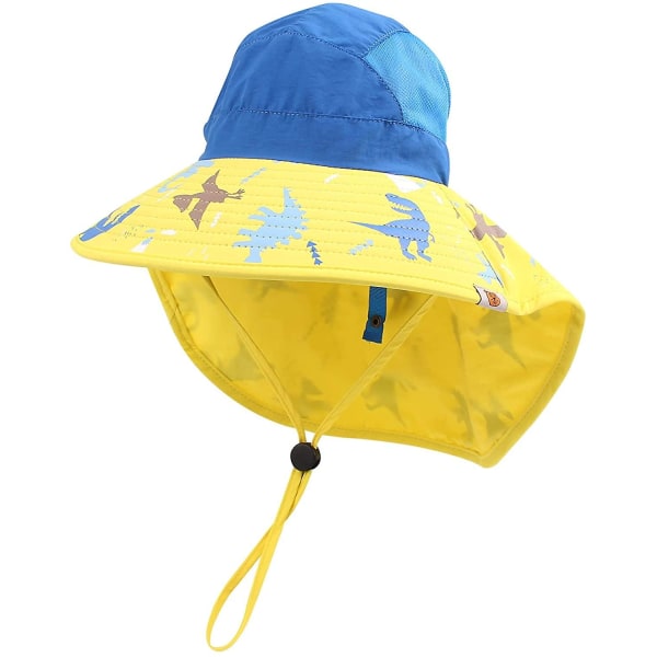 Aurinkohattu lasten niskan suojaamiseen, kalastushattu leveällä reunalla, säädettävä cap Upf 50+, cap ympärysmitta 52-56 cm (tummansininen + keltainen)