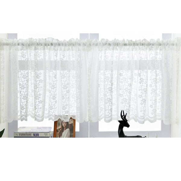 Gardiner Semi-transparente Bistro Gardiner Semi-transparente Broderi Hvide Blomster Korte Gardiner Til Køkken Stue Soveværelse Dør Gardiner Blomst 1