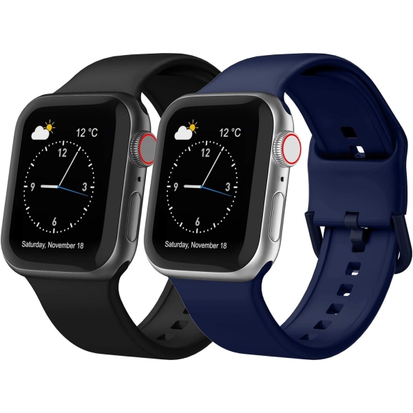 Yhteensopiva Apple Watch -rannekkeiden kanssa 49mm 45mm 44mm 42mm 41mm 40mm 38mm, pehmeä silikoniurheiluranneke klassisella lukolla iWatch-sarjaan 01 Black/Blue 42/44/45/49 mm