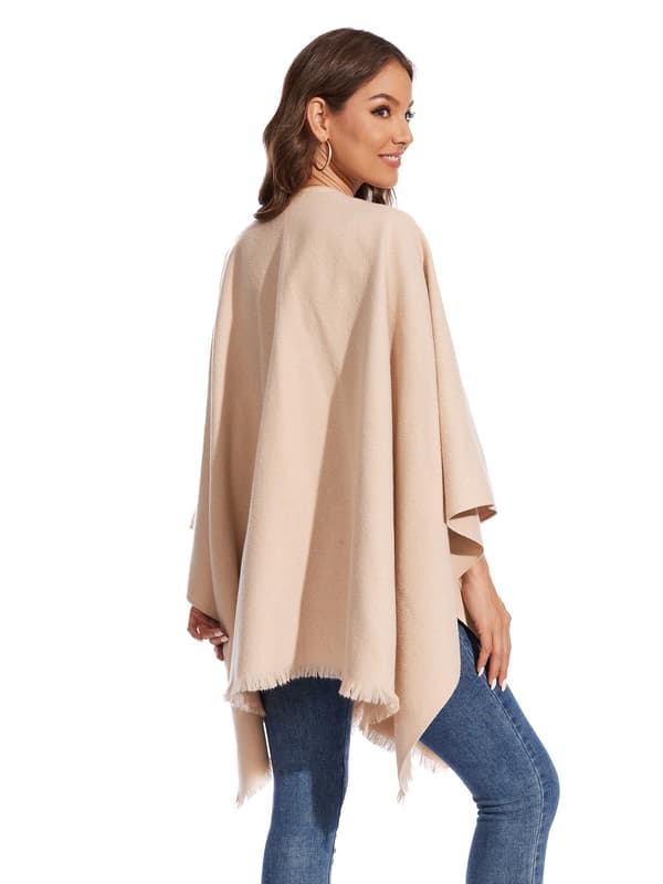 Elegant damesjal, åben front cape poncho, blød og egnet til forår, efterår og vinter.