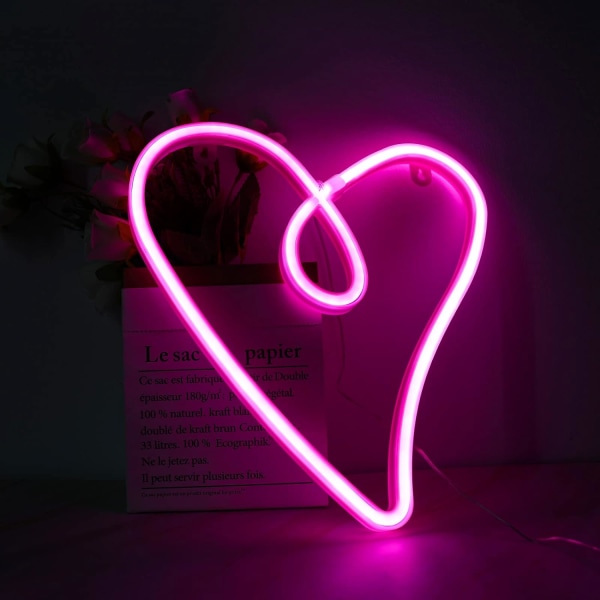 Hjerte Neonskilte LED Neonlysskilt Vægdekoration USB Opladning/batteridrevet Neon Natlys Pink Hjerte Neonskilte Lys til børn Soveværelse V Pinkheart2