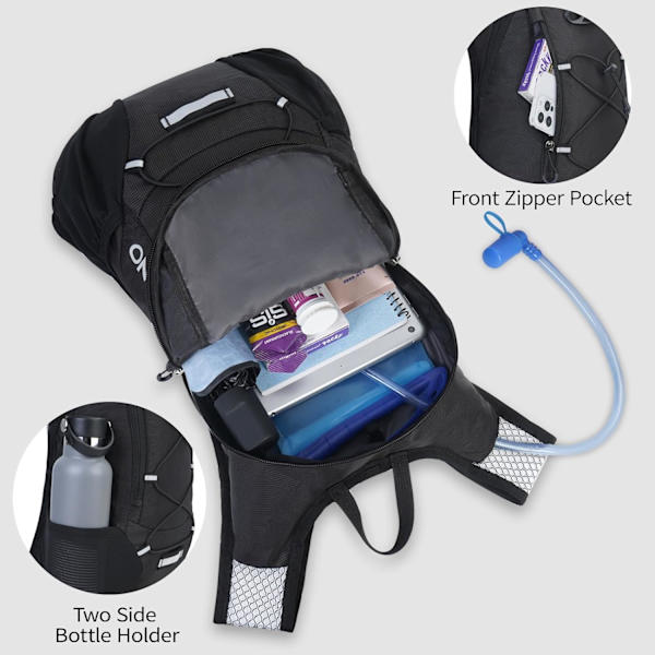 Kevyt nesteytysreppu, juoksureppu 2 litran vesirakolla, Hydro Water Daypack pyöräilyyn, patikointiin, raveihin, miehille ja naisille Black