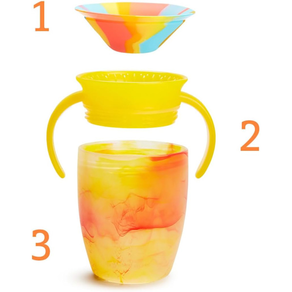 Miracle 360 6+ Måneder 7oz Baby Sippy Cups (2-pak), Fri Flow Bæger til Småbørn, Træningskop, BPA-fri, Spildfri, Opvaskemaskine-sikker Baby Vand B Red/ Yellow