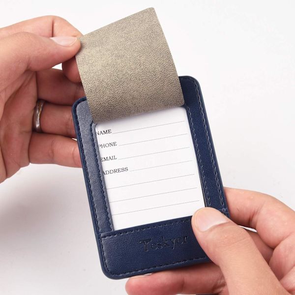 Pakke med 3 bagagemærker, PU læder bagagemærker til kufferter, bagagemærker med navneskilt, bemærkelsesværdige, holdbare, rejsetilbehør, blå Blue 2.7 x 4.2 inch/6.8 x 10.7 cm