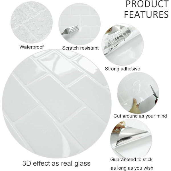 2 st (30,5x 30,5cm) Vita självhäftande 3d väggplattor kök badrum