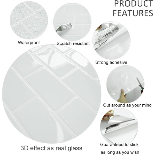 2 stk (30,5x 30,5cm) Hvite selvklebende 3d veggfliser klistremerker kjøkken bad