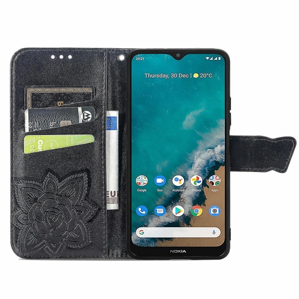 Flip Design Stilful Imprinting Sommerfugl Blomster Mønster Tegnebog Stativ Telefon Etui Læder Cover Til Nokia G50 - Sort  Sort
