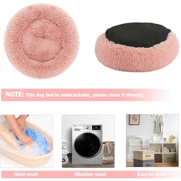 Rolig hundekat donut seng - 23,6 tommer fluffy plysj valp kattunge koselig rund seng, varm og myk kjæledyr koselig anti-angst senger med sklisikker bunn og Pink 60.00 x 60.00 x 20.00 cm (L x W x H)