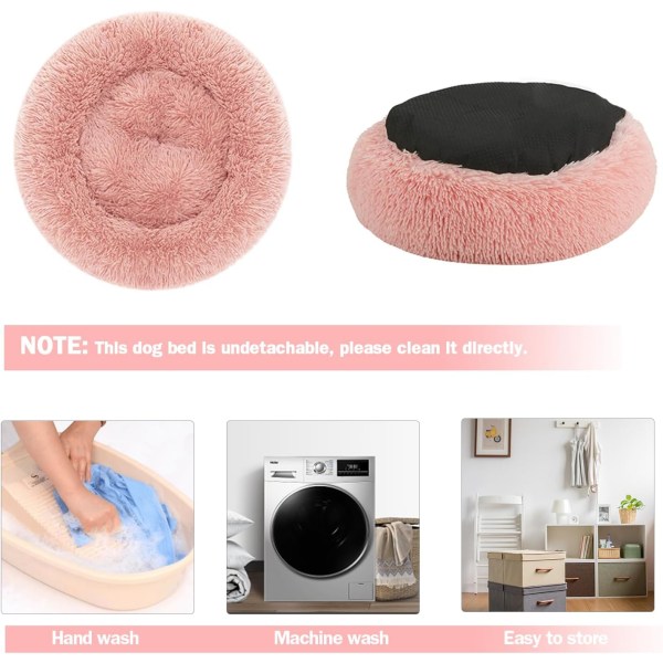 Rolig hundekatt Donut seng - 27,5 tommers fluffy plysj valp kattunge koselig rund seng, varm og myk kjæledyr koselig anti-angst senger med sklisikker bunn og Pink 70.00 x 70.00 x 20.00 cm (L x W x H)