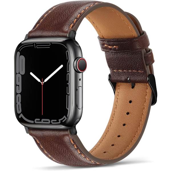 Remmar kompatibla med Apple Watch-rem 45mm 44mm 42mm 41mm 40mm 38mm, dam- och herrremmar i läder, ersättningsband kompatibla med iWatch serie 7 Dark Brown 41mm/40mm/38mm