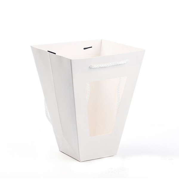 10 presentpåsar, blomsterpåsar, presentpåsar med transparent fönster, presentpåsar i kraftpapper, handväskor, trapets 26 * 20 * 10 cm (vit)