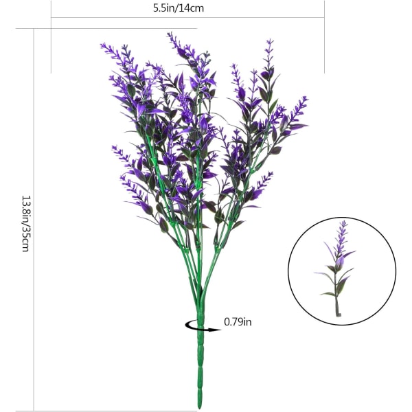 6 st konstgjorda lavendelblommor, dekorativa konstgjorda blommor, konstgjorda plastväxter inomhus och utomhus, konstgjorda blommor UV-beständiga för