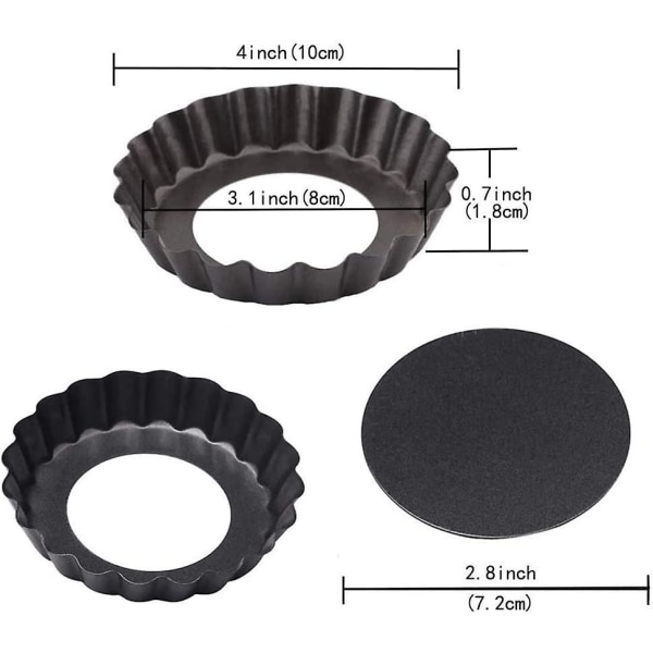 Tårtburkar Tärtformar med avtagbara botten för quichepannor Non-stick runda tårtaburkar i kolstål (6st, svart)