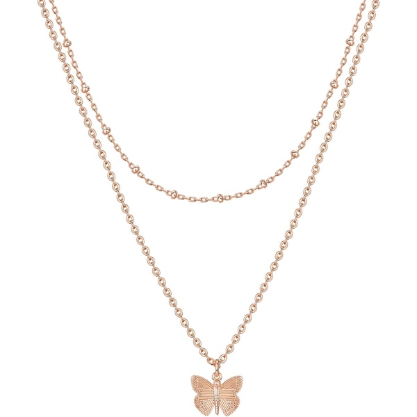 14K guldpläterade lagerhalsband | Snygga Halsband med minimalistisk design | Fjäril, hjärta, lås, onda ögat, mynt, blixt, cirkel, Rose Gold Butterfly