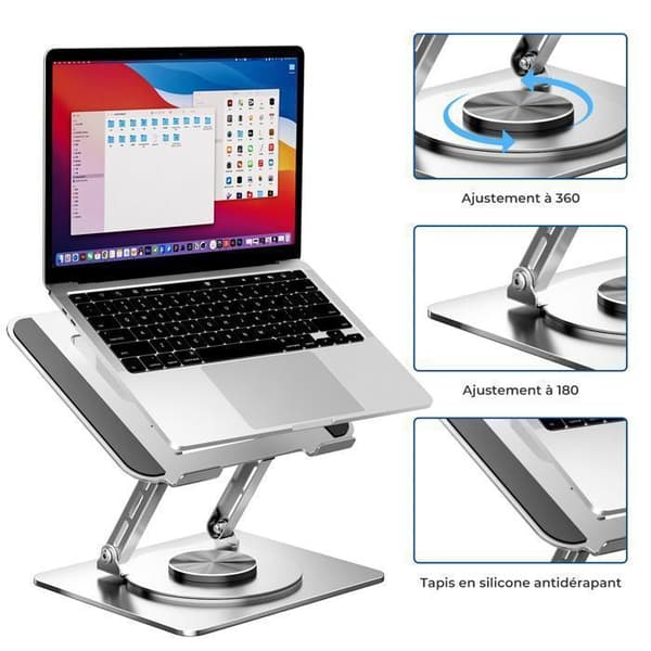 Bærbart foldbart laptopstativ, 180° justerbart, 360 graders rotation, kompatibelt med 11-17,3 tommer computere