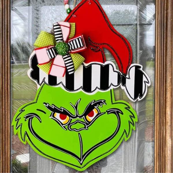 Tervetuloa-kyltti hauska Grinch_welcome Etuoven kyltti Seppeleet, 15,7 x 11,8 tuumanen puinen riipuskoriste, puinen maalaistalon kuistin koriste kodin etuosaan