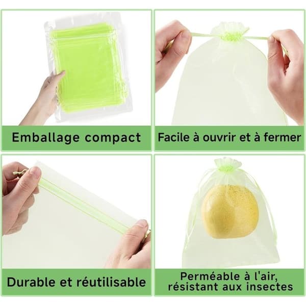 100-pack fruktpåsar med dragsko, gröna organzapåsar 15 x 20 cm