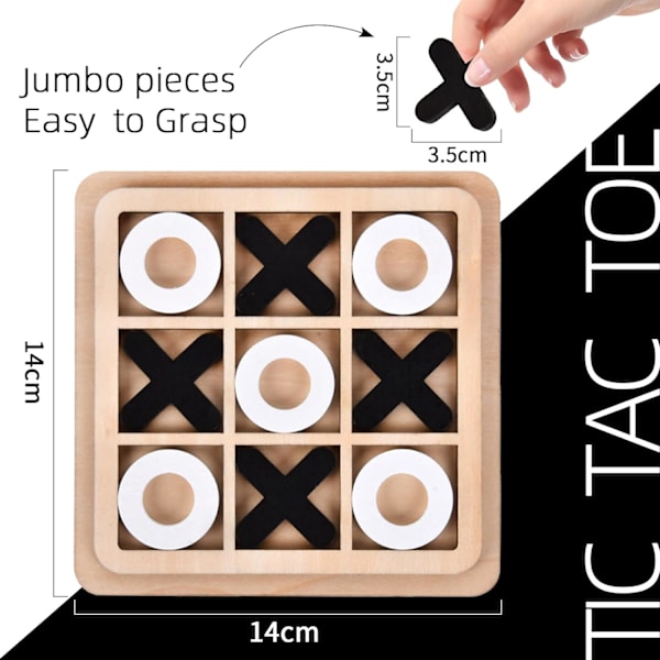 Kryss och tvärs-spel, Tic Tac Toe-spel, brädspel för familjer, XO-schackbrädespel, klassiska brädspel, vuxeninteraktivt spel i trä 2 Pcs Black