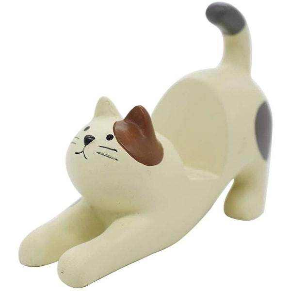 Lazy Resin -puhelintelineen pidike Mini Pöytäteline Pöytäkone Koristeellinen Mobile Kissan muotoon Kiinnittävä 3D-sarjakuva kestävät kannettavat tarvikkeet (valkoinen)