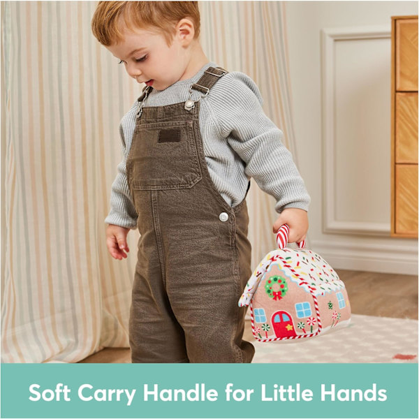 Baby Play Soft Collection, Minun Ensimmäinen Piparkakkutalo 5-osainen Leikkiseti Ratinan, Piipon ja Rypistyspehmolelujen kanssa, Aistipeli Vauvoille, 7.5u2 Gingerbread House