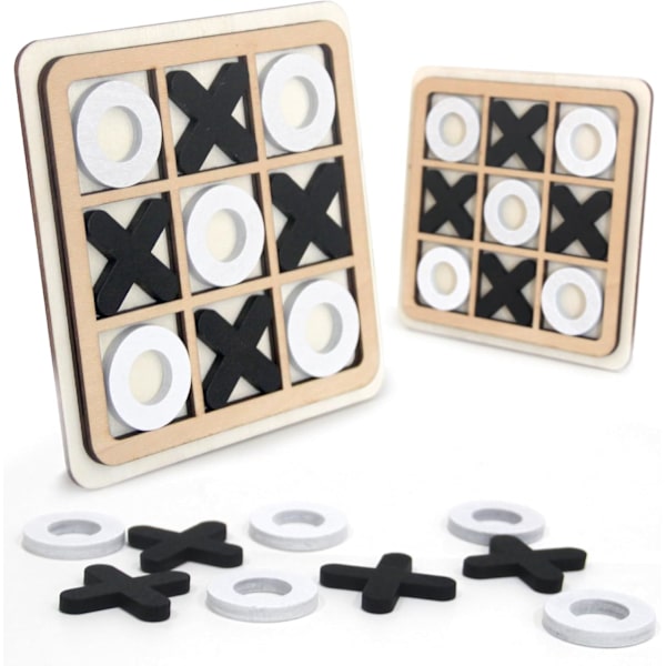 Kryss og brett-spill, Tic Tac Toe-spill, brettspill for familier, XO sjakkbrettspill, klassiske brettspill, voksne interaktive spill i tre 2 Pcs Black