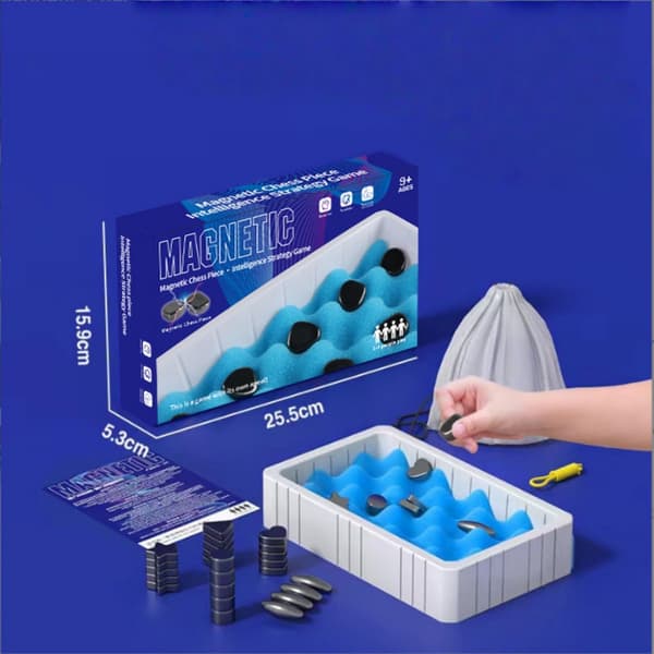 Bärbart magnetiskt schackset, perfekt för resor och camping.