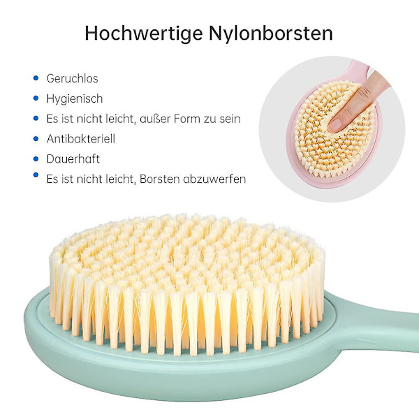Ryggborste Badborste Med Långt Handtag, Kroppsborste För Dusch Och Bad, Våt