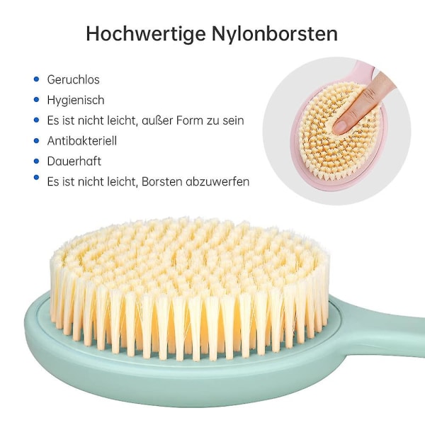 Ryggbørste med langt håndtak, kroppsbørste for dusj og bad, våt