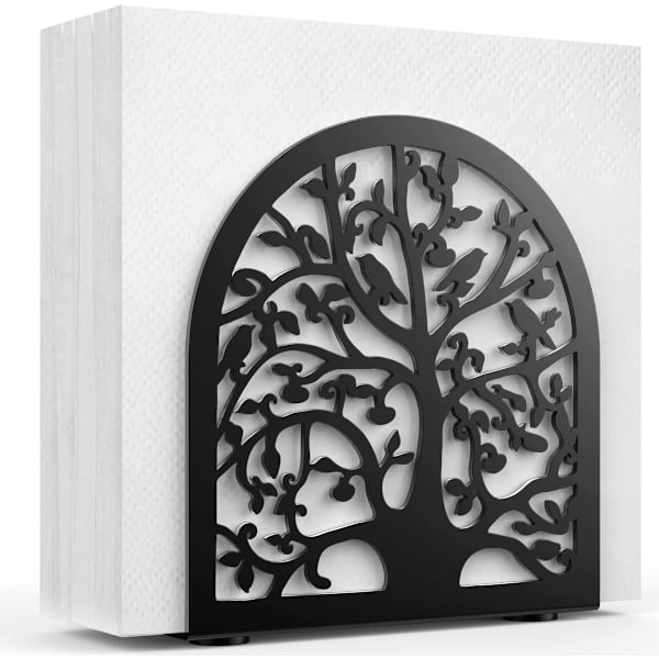 Servietholder, Træ og Fugl Design Metal Servietholder til Papirservietter, Fritstående Servietholder til Køkken og Bord, Moderne Servietholder f Black