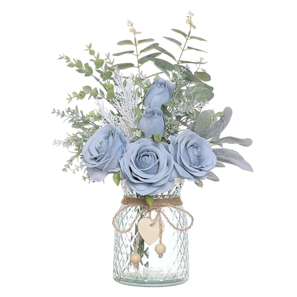 Falska Blommor, Konstgjorda Sidenrosor i Vas, Konstgjord Blomsterarrangemang Imitationsrosor, Utan Vas (Blå) Blue