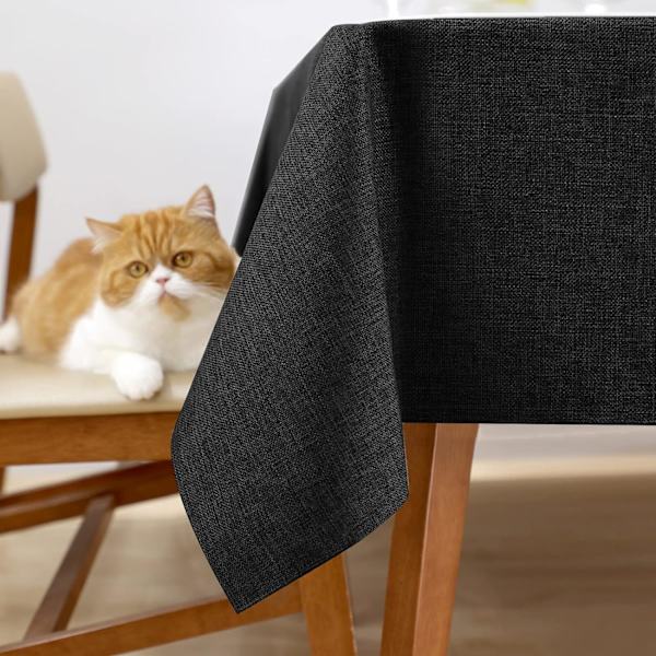 Sort Borddug Rektangulær Stor Borddug Rektangel Fest Banket Picnic Borddæksel Ensfarvet Faux Linned Tykt Dug Borddug Vand Black 54x108in(137x274cm)