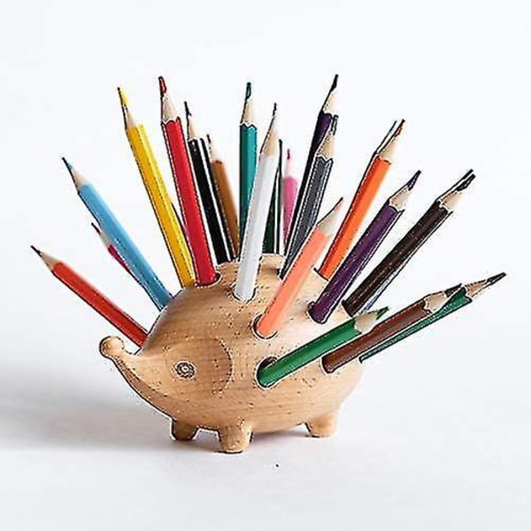 Hedgehog Puinen kynäkuppi lyijykynän pidike pöytäsisustuksen organizer Creative Home Pöytäkoriste Ihana lahja puinen säilytystila (siili)
