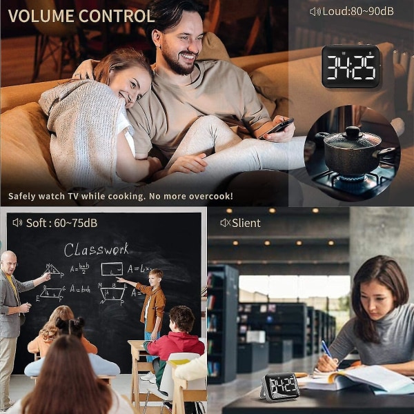 Digital køkkenur 4 tommer stort LED-display magnetisk timer med justerbar lysstyrke og lyd stopur timer (hy)
