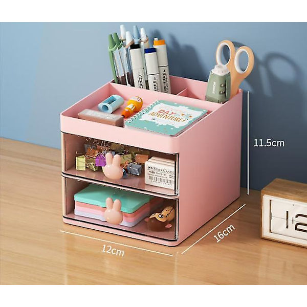 Kirsebærblomst Pudder - 2 Skuffe Makeup Organizer - Plast Og Kosmetik Opbevaring - Kosmetik, Neglelak, Etc. Skuffeboks I Stakbar Design Til Badeværelse